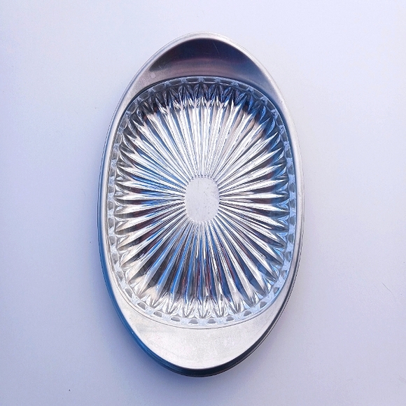 TRINKET DISH MID-CENTURY MODERN glass starburst metal vintage 60s - Picture 1 of 7